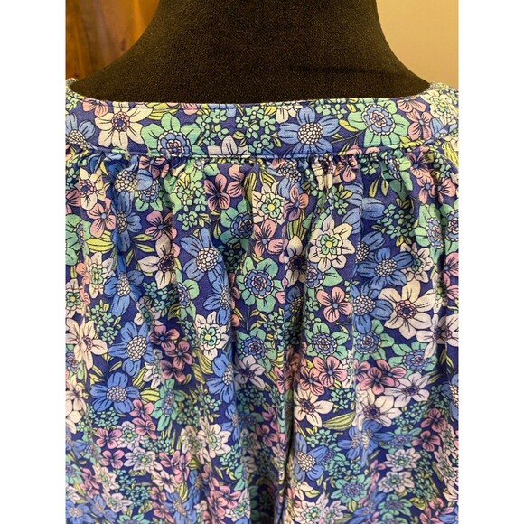 St John’s Bay Top Blue Floral Blouse XL Boho Peasant V Neck Flowy Casual Comfy - Picture 7 of 10